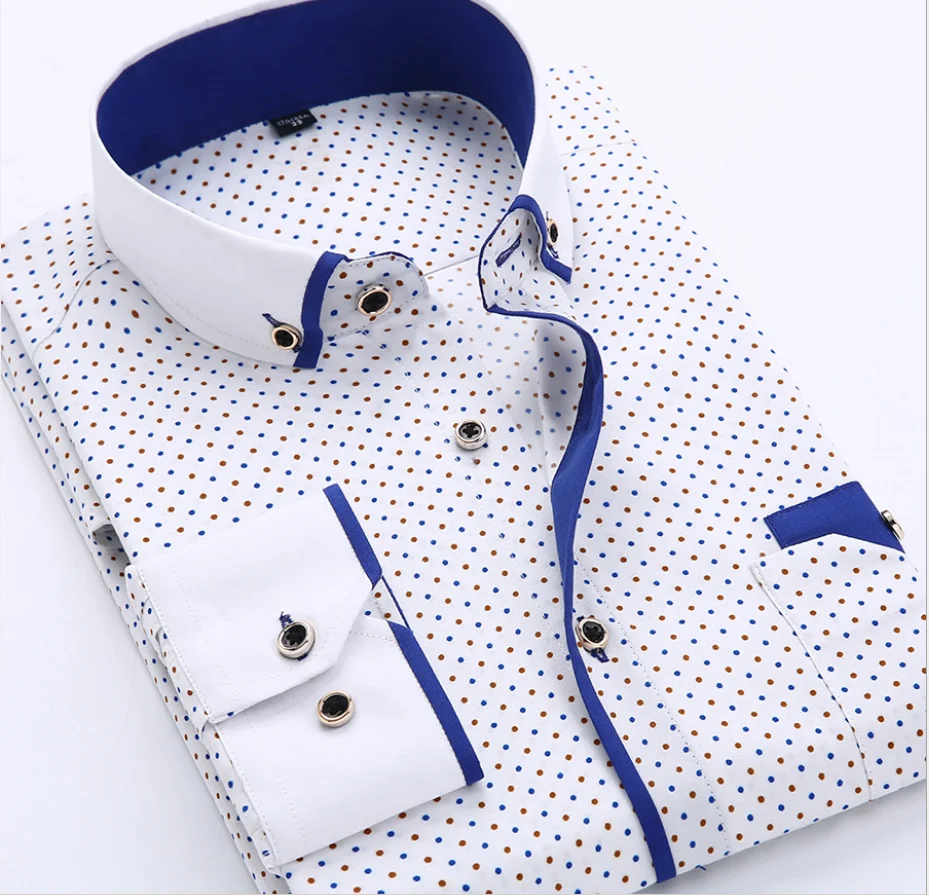 Latest Design Men Business Plaid Print Solid Shirt Long Sleeve Shirt ...