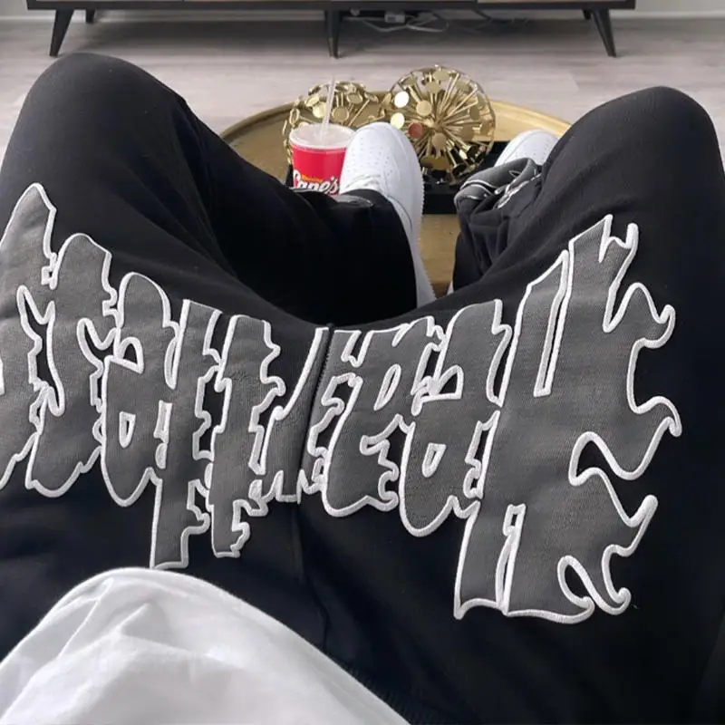 Custom Flaired Sweat Pant Street Trousers Track Drawstring Cotton French Terry Vintage Bootcut Puff Print Flared Sweatpants Men gallery 5