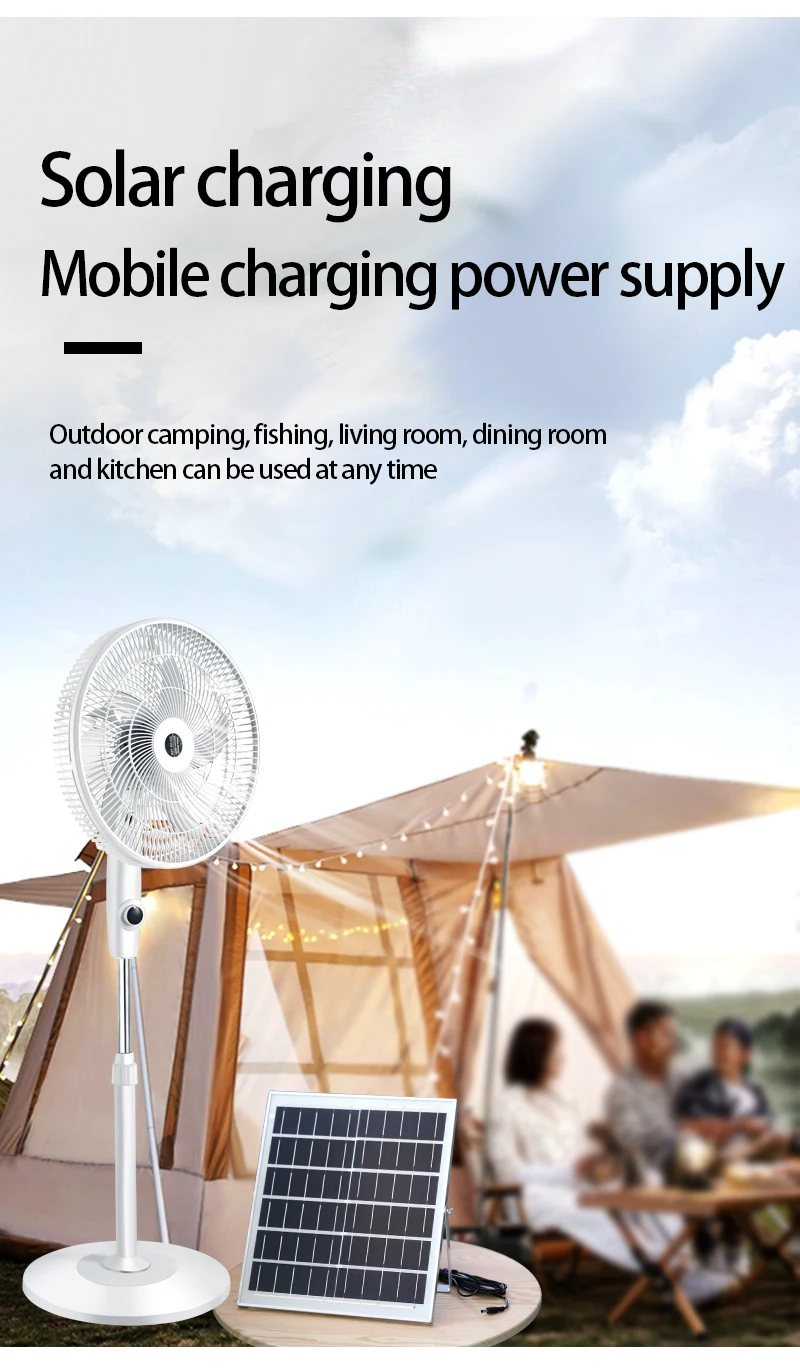 Rechargeable Fan Solar Charging With Solar Panel 12 Inch 16 Inch Large
