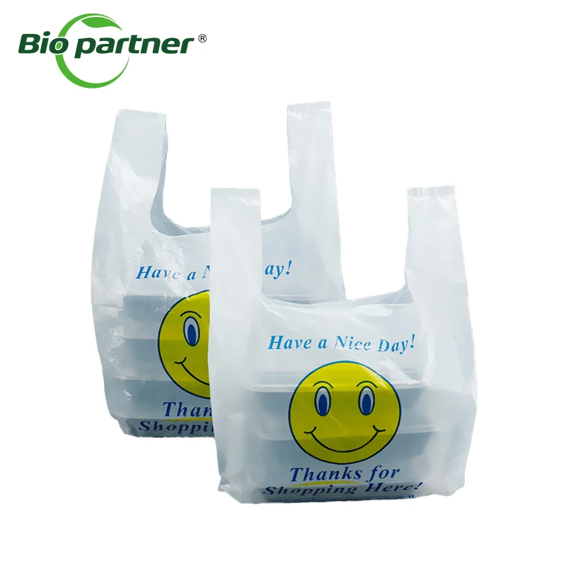 OEM Logo 1/8 Small Size White Happy Face Transparent Plastic Bag
