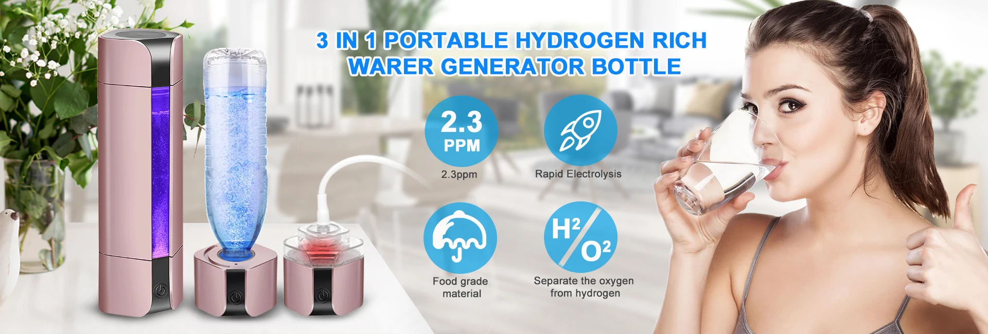 SPE PEM Hydrogen-rich Water Bottle Molecular Hydrogen Water Generator For Health