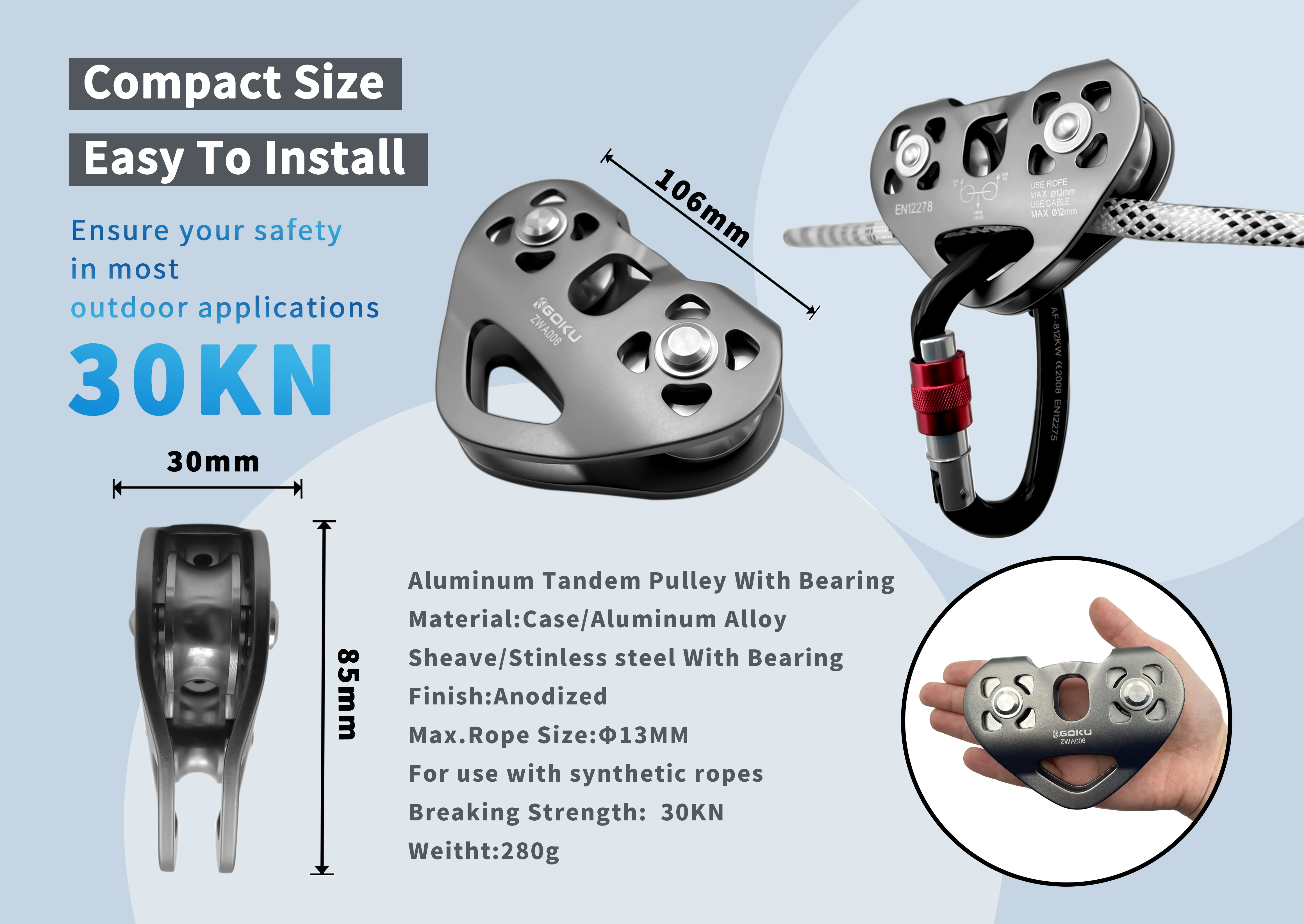 Aluminum Double Pulley Highstrength Alloy Pulley Compact With Sheaves