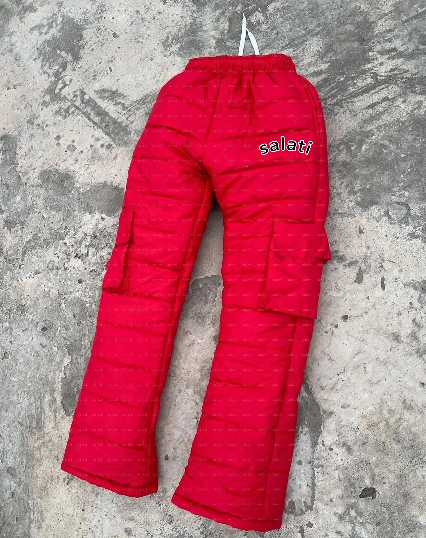 Custom Flared Pants Screen Print Baggy Loose Thick Winter Windproof Bubble Nylon Cargo Puffer Pants Men gallery 3