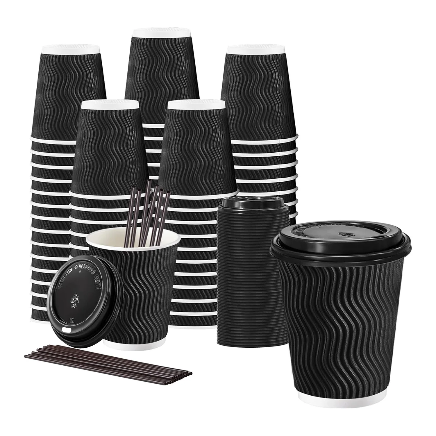 Custom logo Printing Cafe Takeaway 12oz 16oz Ripple Wall Disposable Hot Drink Paper Cup Packaging with Lid