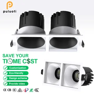 PULUOTI Double Head LED Embedded Ceiling Downlight 24W 30W 3000K LED Square Lamp Anti-Dazzle COB Spotlight Indoor LED Lighting