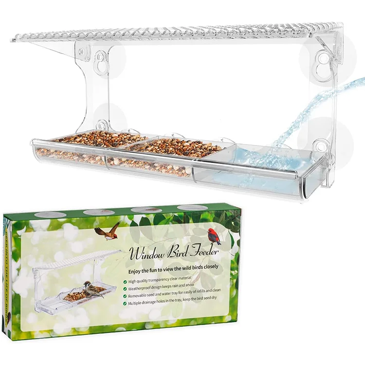 Indestructible Clear Acrylic Bird Feeder With 4 Super Adhesive Hooks
