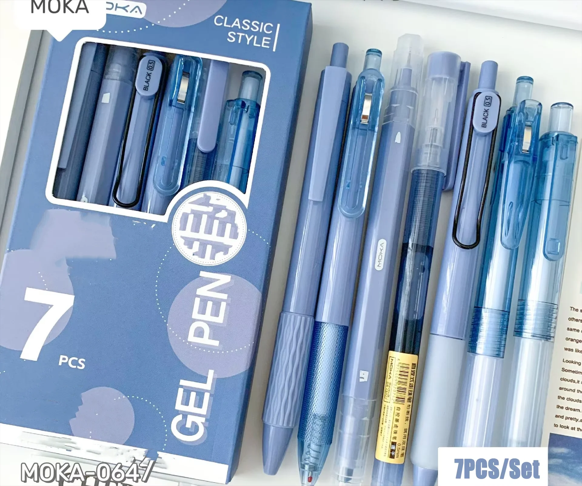 MOKA 7PCS Gel Pen Set - 7 Color Black Ink Gel Pens for School