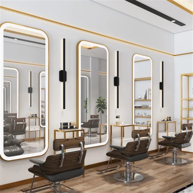 Big Rectangle LED Salon Mirror Station - Wall Mounted Lighted