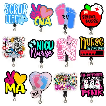 Wholesale Medical Series Scrub Life Badge Holder Acrylic Plastic RN Badge Reel For Nurse Doctor Work Accessories