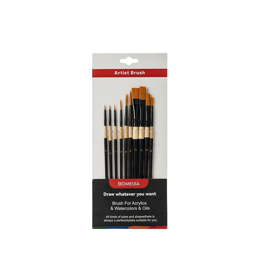 BOMEIJIA Customized New 10PCS Synthetic Hair Brush Set Artist Brushes for Acrylic Oil Watercolor Painting
