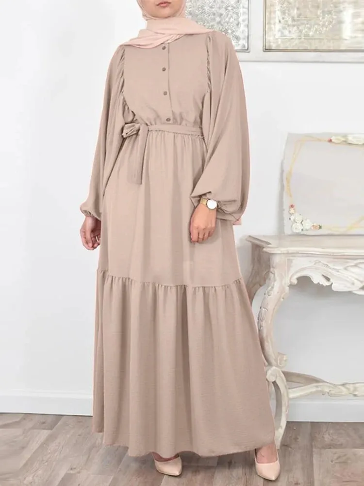 arab shirt dress Abaya Dress Kaftan with Belt Arab Women's Puff Sleeve Dress Islamic Muslim  Womens Shirt Dress Elegant Party