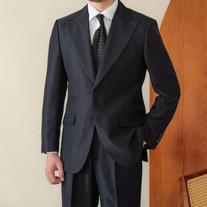 Men's 2 Pieces Slim Mature Striped Banquet Groom Single-breasted Double Vents High Quality Suit Set for Men