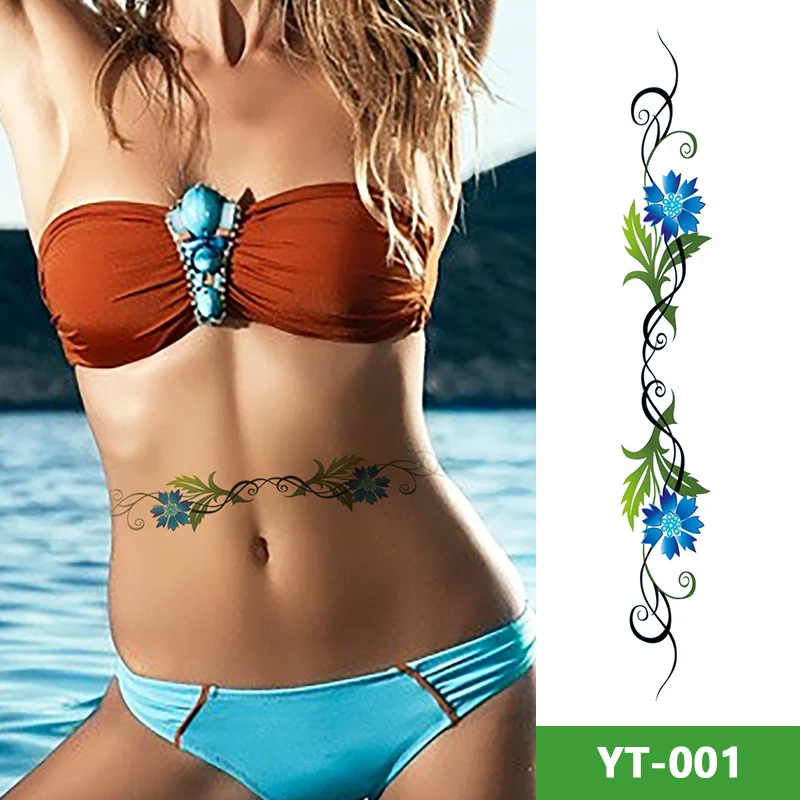 Sexy Women Arm Waist Tattoo Sticker Wedding Chest Design Stencils Bride Water Transfer Body Decorative Art Temporary