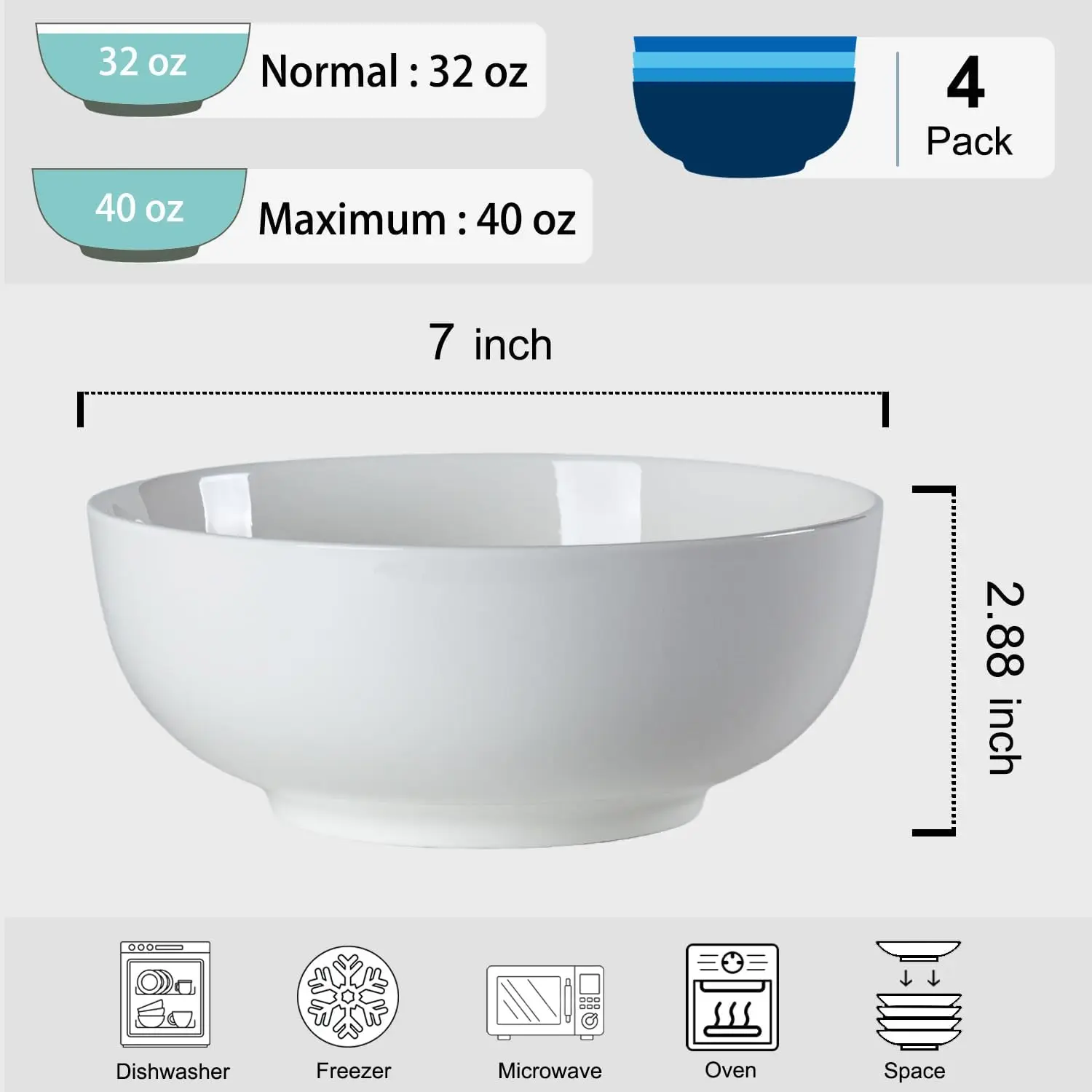 Customizable white ceramic bowl - Perfect for kitchen soup bowls, cereal bowls, etc. - Dishwasher and microwave safe