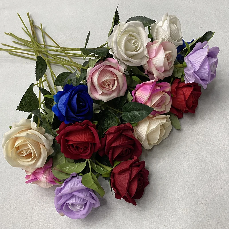 Artificial Flower Real Touch Single Rose Flower Velvet Bulk Flower Long