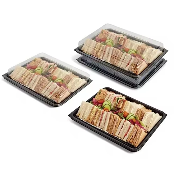 Catering Buffet Tray Cake Platter Packaging Disposable Plastic Sandwich Platter Catering Tray With Dome Lid