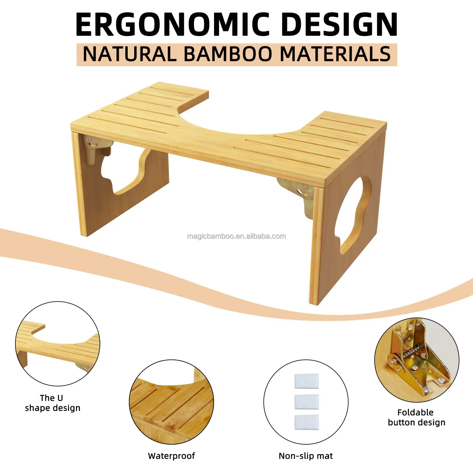 Bamboo Poop Stool Foldable Toilet Stool Squat Adult With Anti Slip