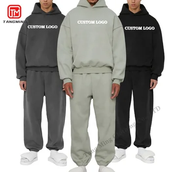 Custom Manufacturer Y2K Men's 100% Cotton French Terry Oversized 3D Logo Heavyweight Blank Hoodie Jogger Set Tracksuit Plus Size