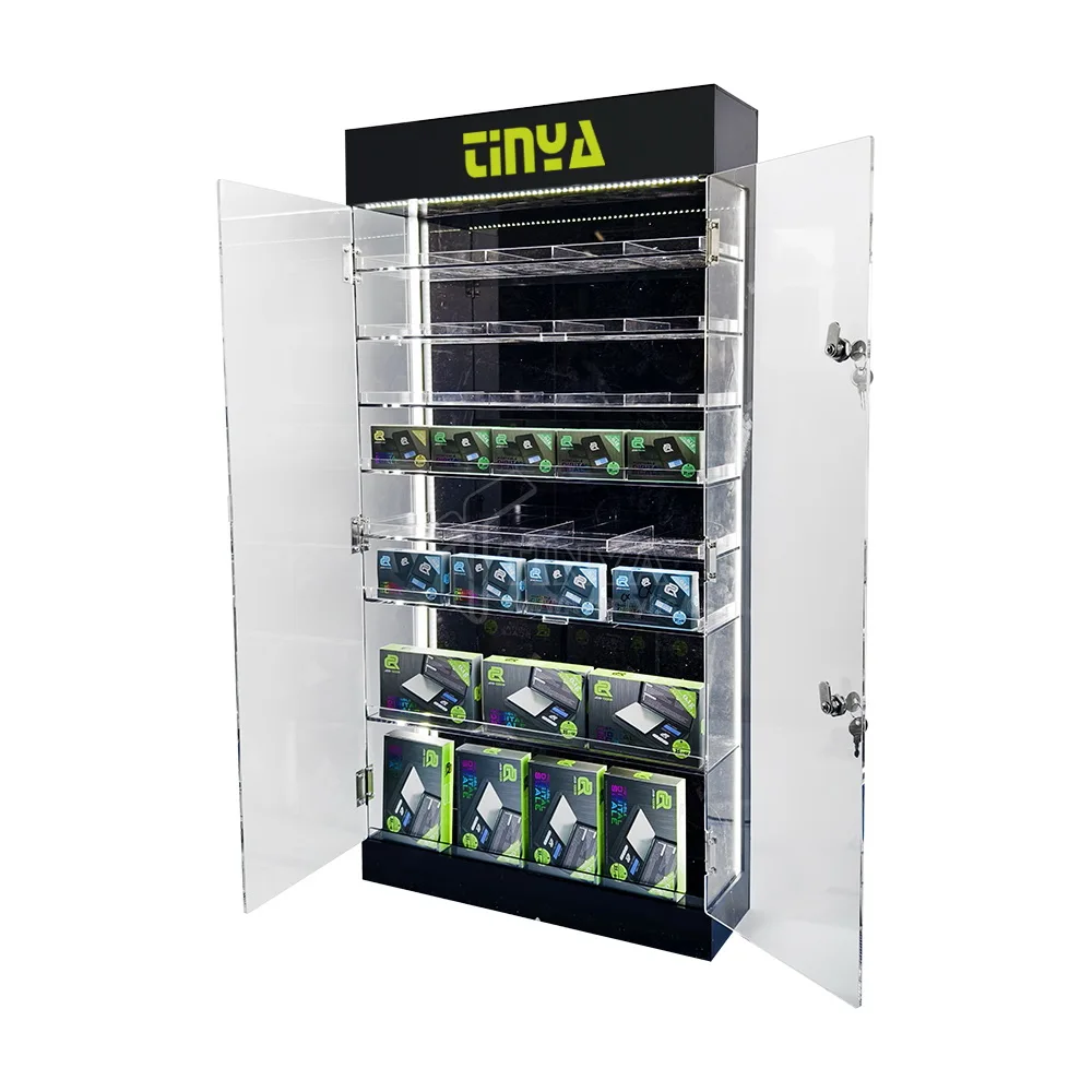 High Quality Smoke Shop Display Showcase With Led Light Lockable Glass Cabinet Display Cases for Smoke Shop