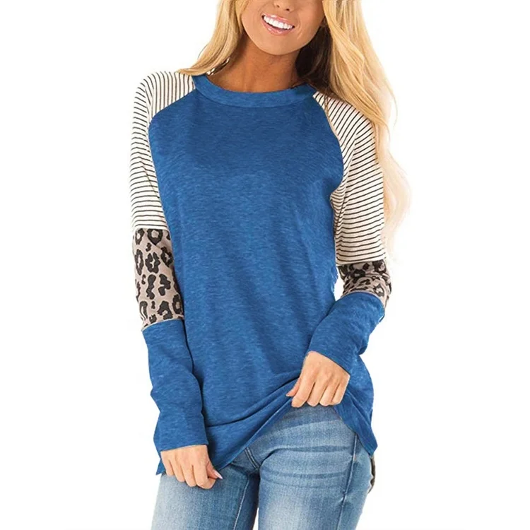 Blusa De Manga Larga Con Estampado De Rayas Y Leopardo Para Mujer,Blusa  Femenina De Color Liso Con Estampado De Rayas Y Leopardo - Buy Señoras  Blusas,Tops,Blusa De Manga Larga Product on Alibaba.com