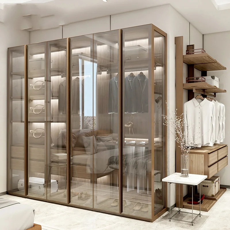 Source Customized Bedroom Simple Modern Portable Glass Door Wardrobe Closet  Storage Cabinet Designs With Hanging Organizer on m.