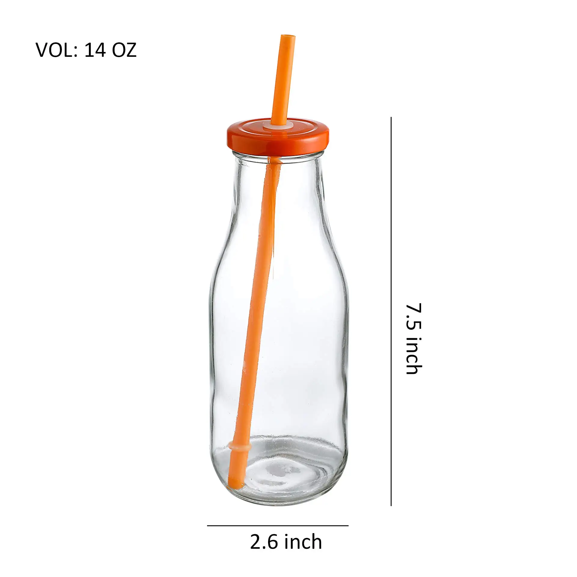 14 Oz Glass Milk Bottles with Colorful Metal Twist Lids and Straws Reusable for Milk Water and Juice