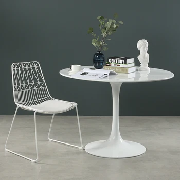 Dining Table Tulip Base Nordic White Luxury Small Furniture Restaurant Room Wood Round Modern Set Dinning Metal Dining Tables
