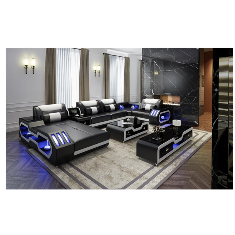 Multifuncional Muebles De Sala Modernos De Sofá De Cuero Con Led Juegos De Muebles De Sala De Estar Para Debajo Product on