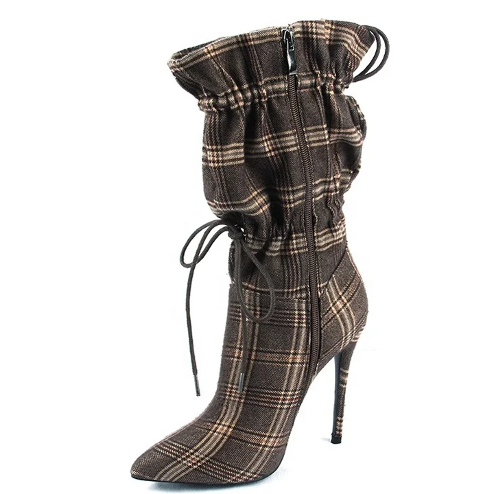 plaid boots heels