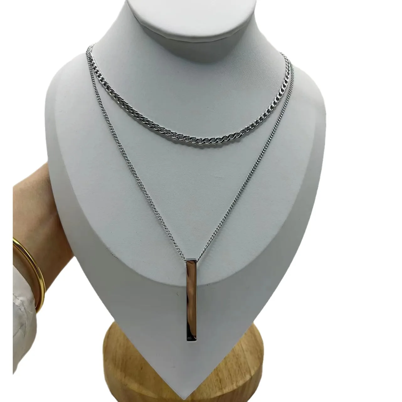 Men's 3D Vertical Bar Necklaces with Link Chain Stainless Steel Geometric  Pendant Wheat Rope Cuban Collar for Layering
