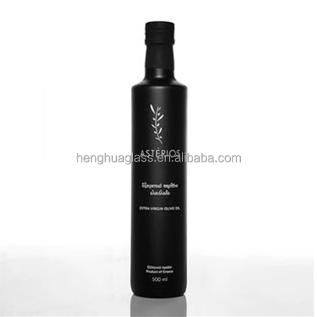 Custom logo 250ml Frosted Matt Black Olive Oil Glass Bottle 25cl Round Glass Cooking Oil Bottle with Black Plastic Cap