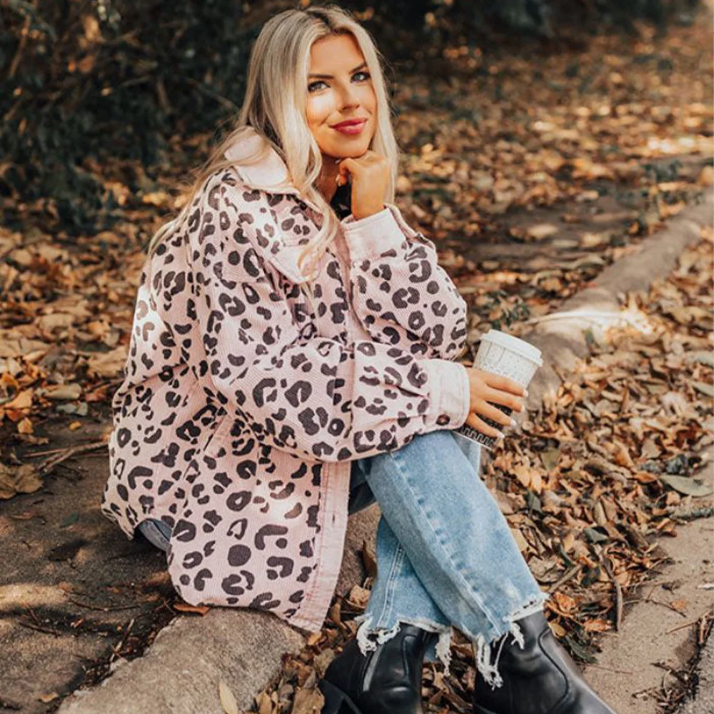 Wholesale Western Cow Print Leopard Corduroy Shacket