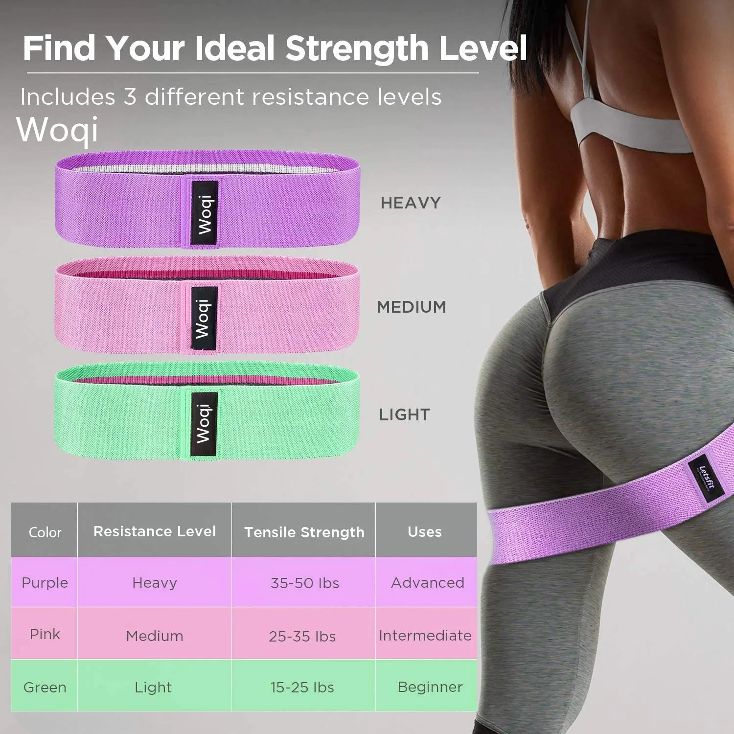 WOQI Butt Exercise Bands I Popular Resistance Band Strength Booty Workout Fabric Black Customized Latex Fitness Bands