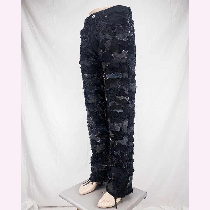 DiZNEW Custom Designer Fashion Street wear Wide Leg high Waist Denim Jeans Pants Straight jeans details