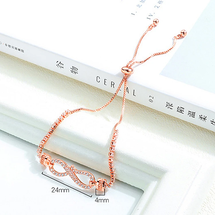 Infinity Charm Adjustable Slider Chain 14k Gold Plated Stainless Steel 2mm Lab Grown Diamond Zirconia Tennis Bracelet for Women