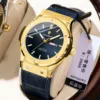 952 Gold Case Blue Face Leather Belt