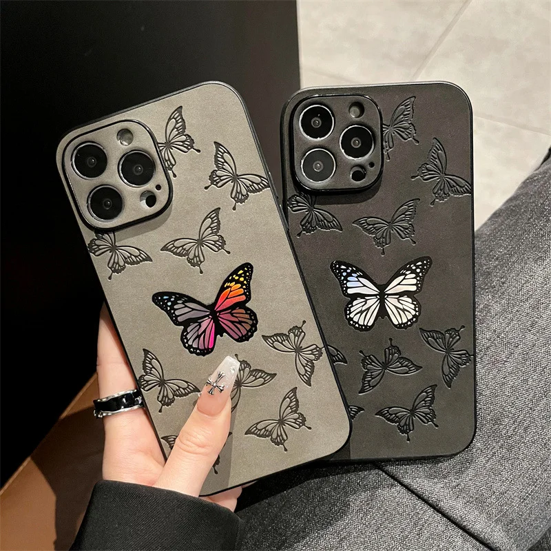 Butterfly Pattern PU Leather Phone case for iphone 11 12 13 14 15 16 17 Lens Protect Phone Cover for iphone 17 Pro Max