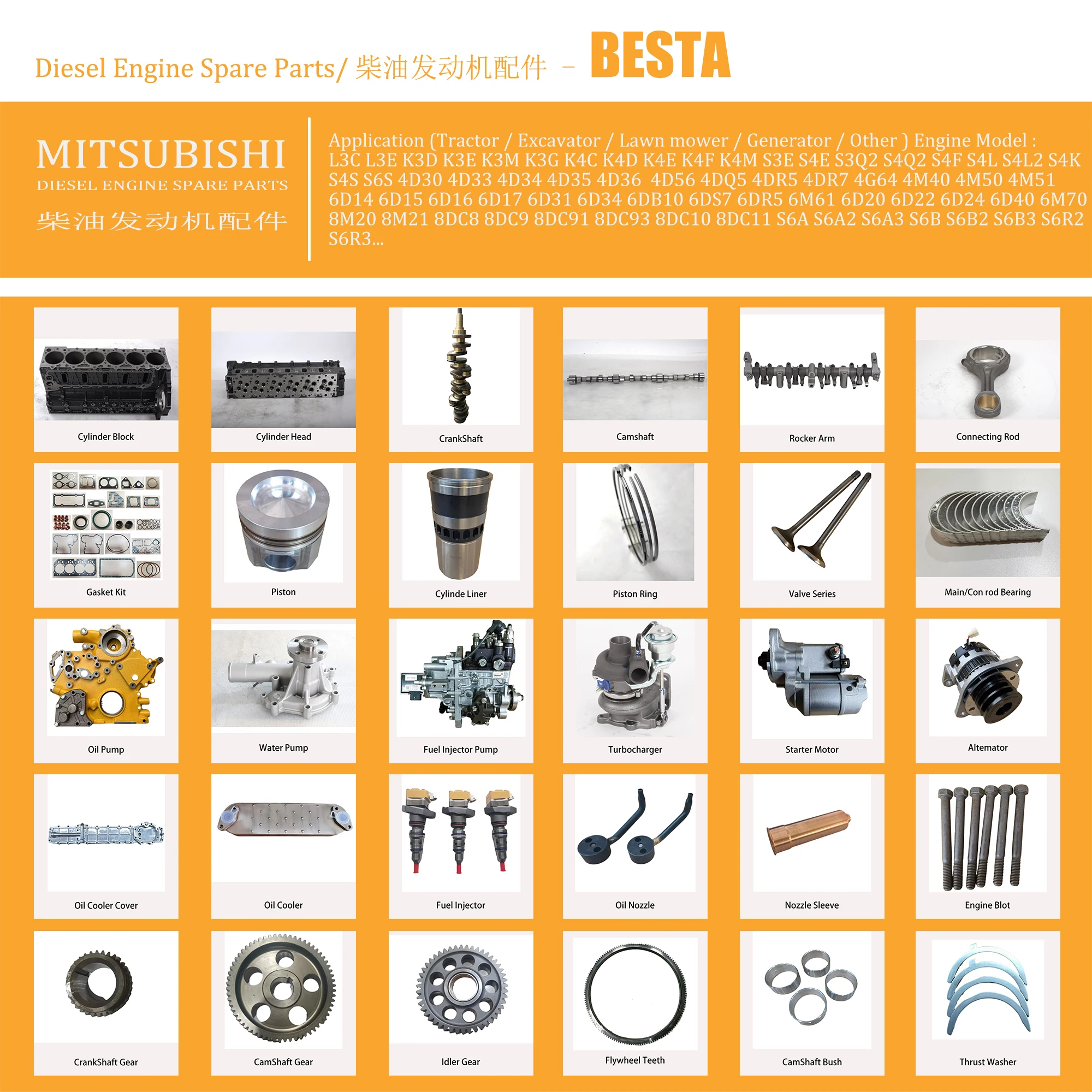 4D56U Engine Overhaul Rebuild Kit for Mitsubishi Engine Parts Fit Excavator Tractor Loader Construction Machinery