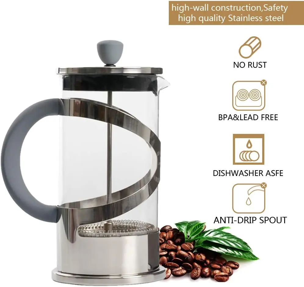 French Press Coffee Maker, 100 Percent BPA Free , Rust-Free And Dishwasher  Safe