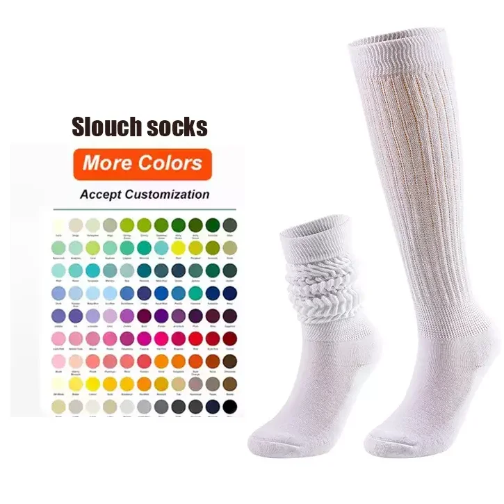 Оптовая продажа зимних яркое цветное платье с вышивкой с накоплением свободные сапоги высотой выше колена изготовленным на заказ логосом толстый длинный с голенищем «гармошкой», носки для женщин