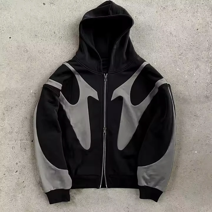 SALATI Hiphop Fashion Color Contrast Zipper Hoodie Custom New Men's High Quality Knitted Cotton Top Zip Hoodies for Men gallery 7