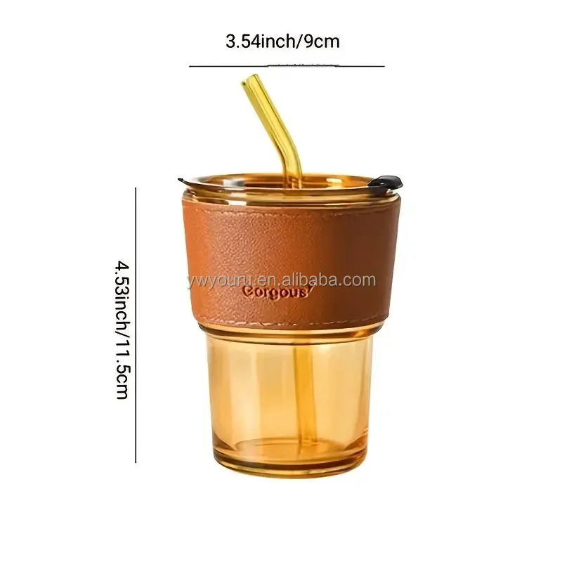 Glass Water Cup Coffee Cup With Straw Portable Office Water Cup