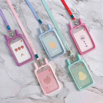 2024 Wholesale silicone card holders cute rabbit design rubber school student id card holders with lanyard