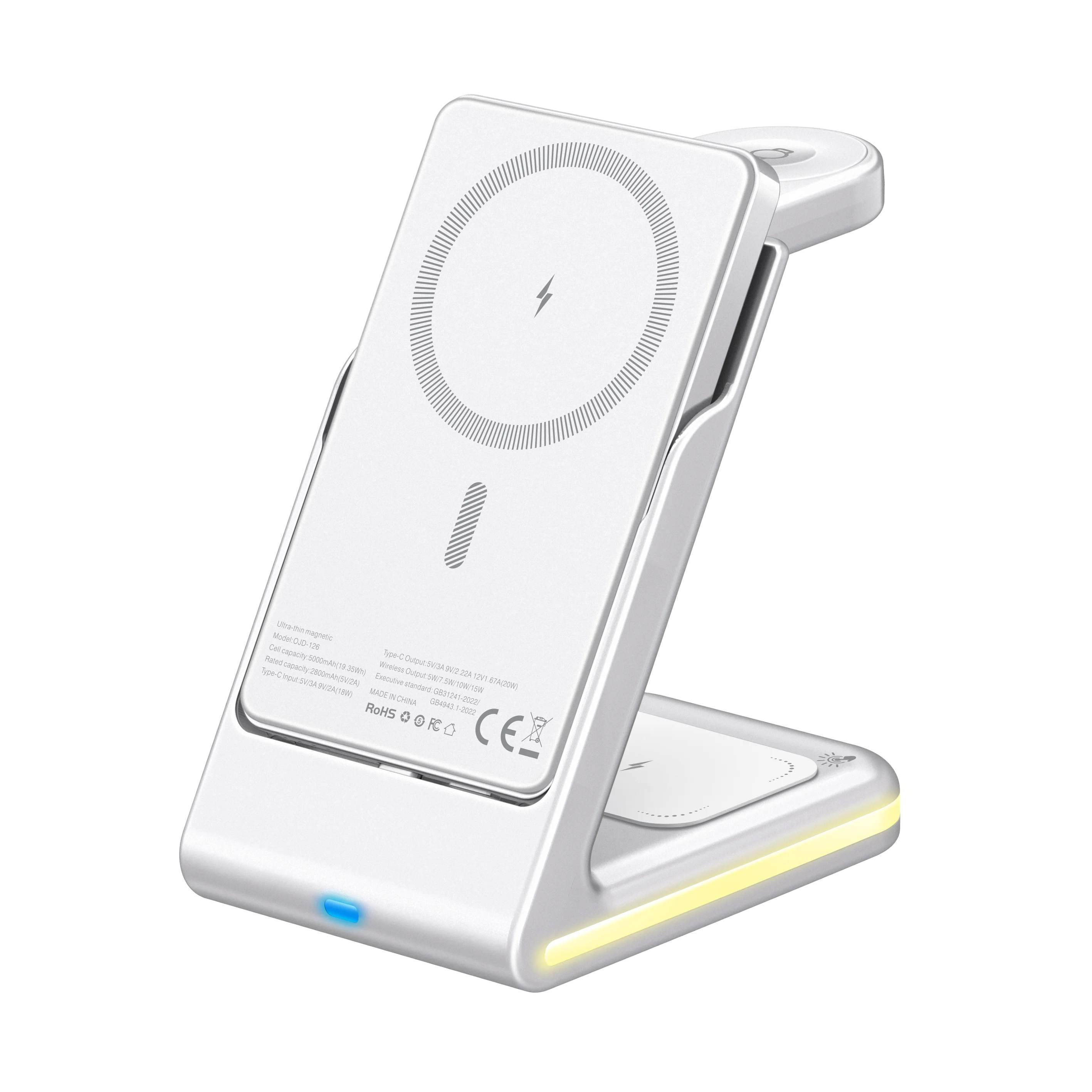 3 in 1 Magnetic Wireless Power Bank with Stand Detachable Portable Charger for Phone Watch Earphones