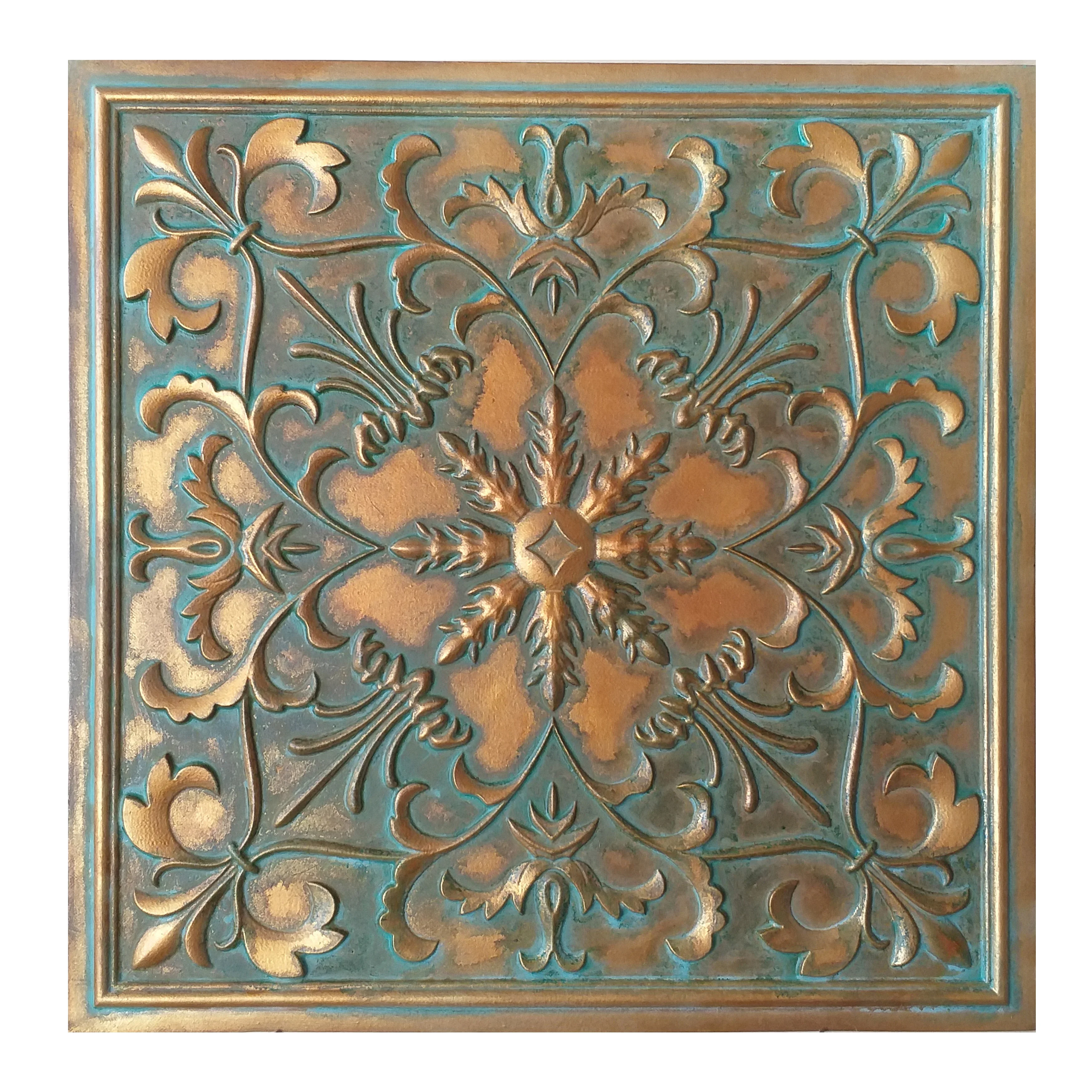 Tin ceiling tiles faux painted vintage green gold color decorative wall panel PL70