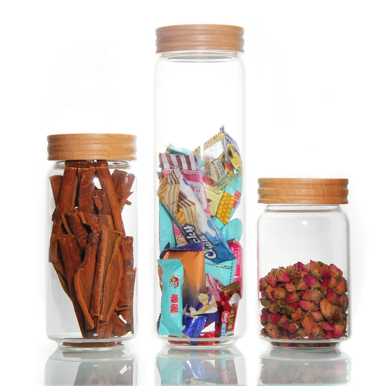 Glass Jars With Airtight Sealed Bamboo Lids Containers. 