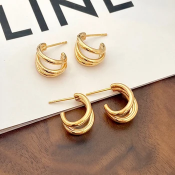Xiqi Wholesale Newest Korean Fashion 14k Solid Gold Plated Statement Double Circle Vintage Hoop Earrings