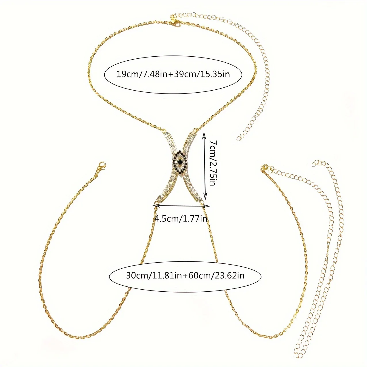 Gold Color Alloy Evil Eye Link Body Chain Full Zircon Crystal Sexy Chest Holder for Weddings Parties Cute Body Engagement
