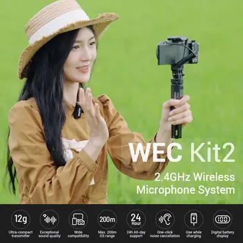 GODOX WEC Kit2 Dual Channel 2.4G Wireless Mic 200m(656ft.) Range Noise Wireless Lavalier Microphone detail image