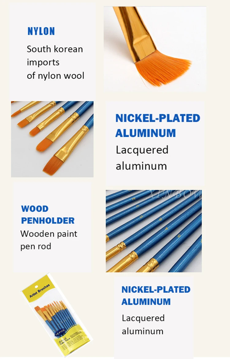 Xinbowen Artist Painting Brushes Oil Watercolor Paintbrush Set 10 Pcs